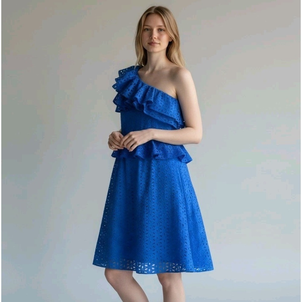 Lilly Pulitzer Size 00 Josey Coastal Blue Dress In Oval Flower‎ Petal Eyelet New